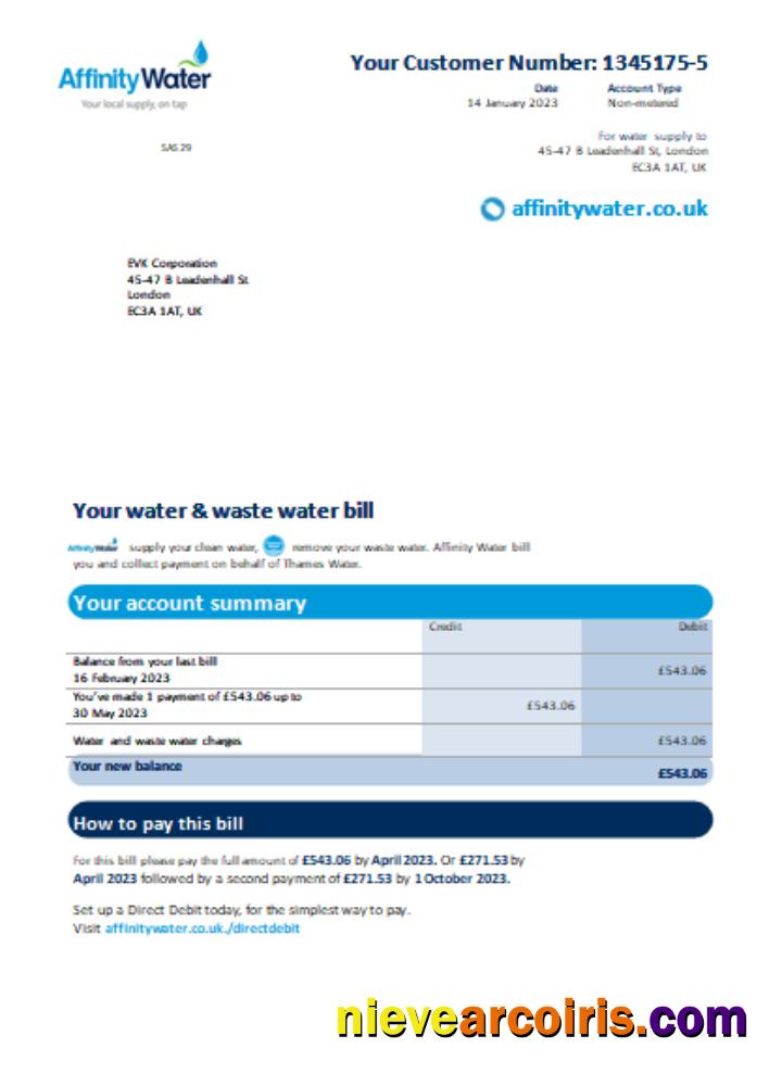 Affinity Water utility business bill
